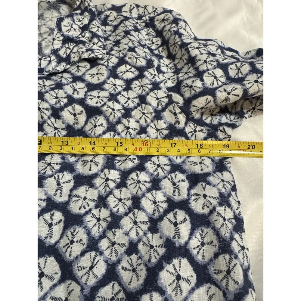 John Mark Women's Linen Tunic Top Small Button Up Pockets Roll Tab Coastal Beach - Picture 7 of 11